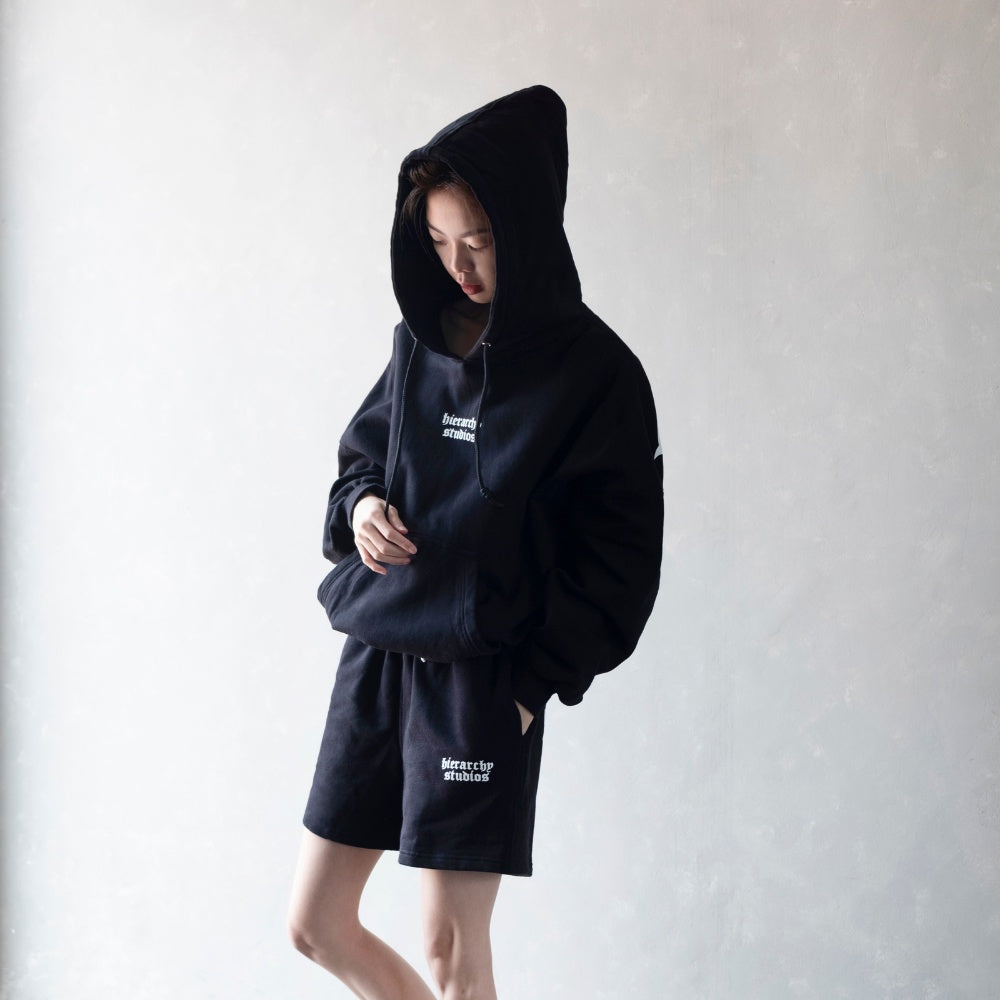 Hierarchy Studios - Black Wide Logo Oversized Hoodie