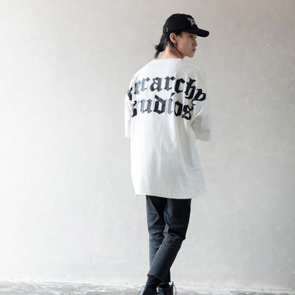 Hierarchy Studios - White Wide Logo Oversized T-shirt