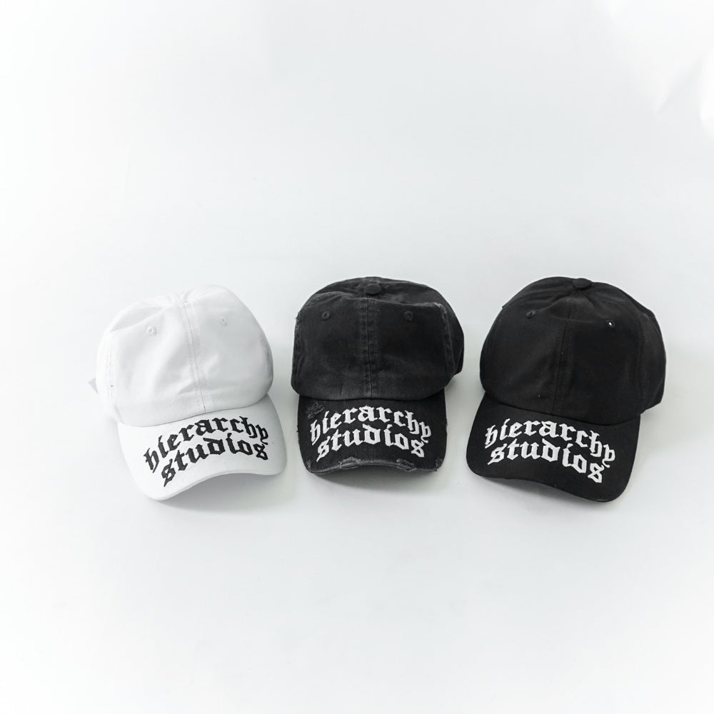 Hierarchy Studios - White Wide Logo Baseball Cap