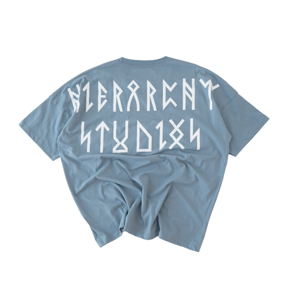 Hierarchy Studios - Runic Wide Logo Oversized T-Shirt Dusty Blue