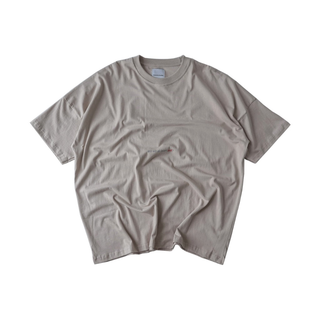 Hierarchy Studios - Wide Evil Logo Beige Oversized T-Shirt