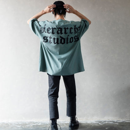 Hierarchy Studios - Dusty Green Wide Logo Oversized T-Shirt