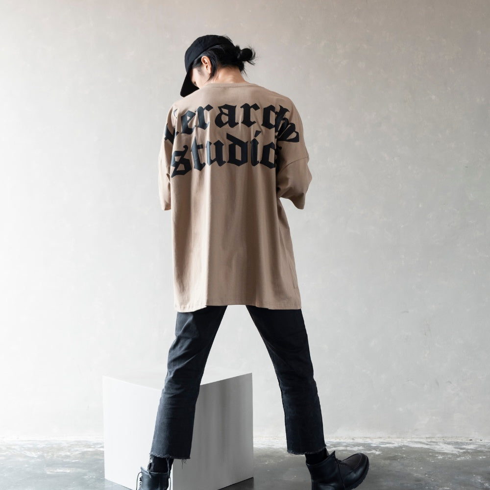 Hierarchy Studios - Beige Wide Logo oversized T-Shirt