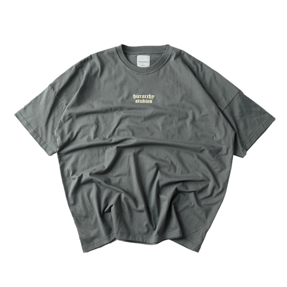 Hierarchy Studios - Stone Grey Wide Logo Oversized T-Shirt