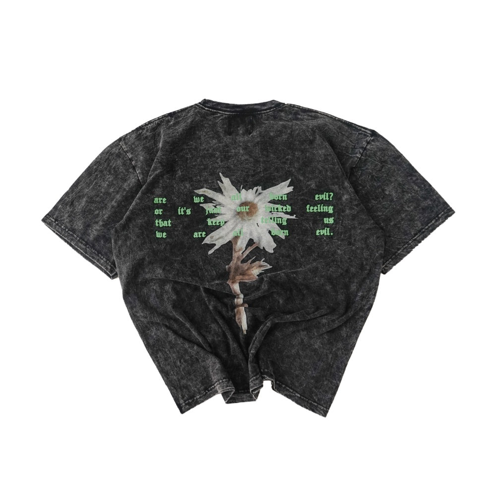 Hierarchy Studios - Washed Decayed Flower Oversized T-Shirt Black