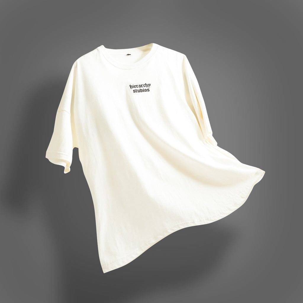 Hierarchy Studios - White Wide Logo Oversized T-shirt