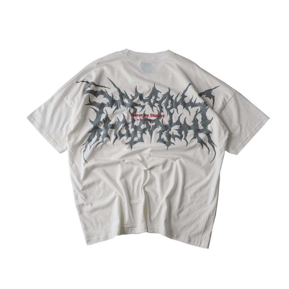 Hierarchy Studios - Wide Evil Logo Broken White Oversized T-Shirt