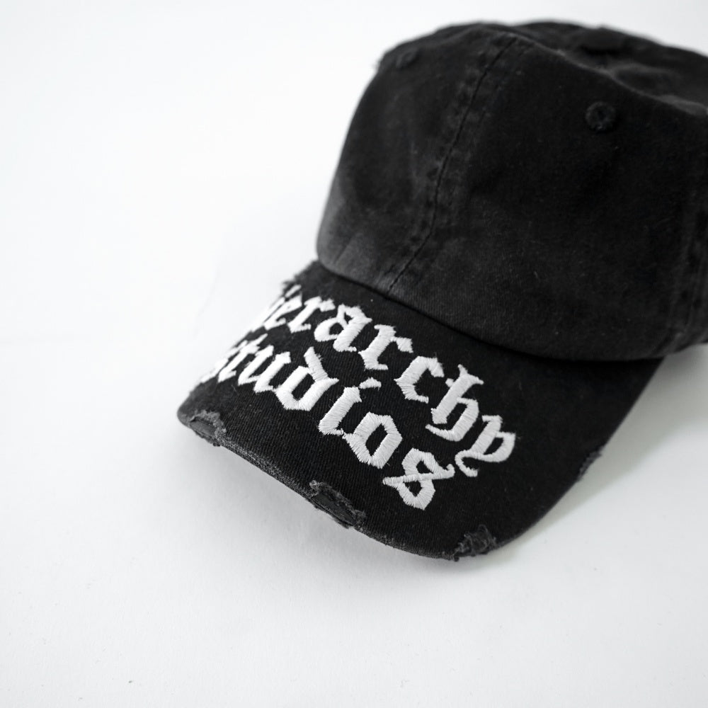 Hierarchy Studios - Distressed Black Wide Logo Baseball Cap