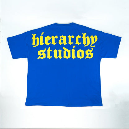 Hierarchy Studios - Blue Wide Logo Oversized T-Shirt