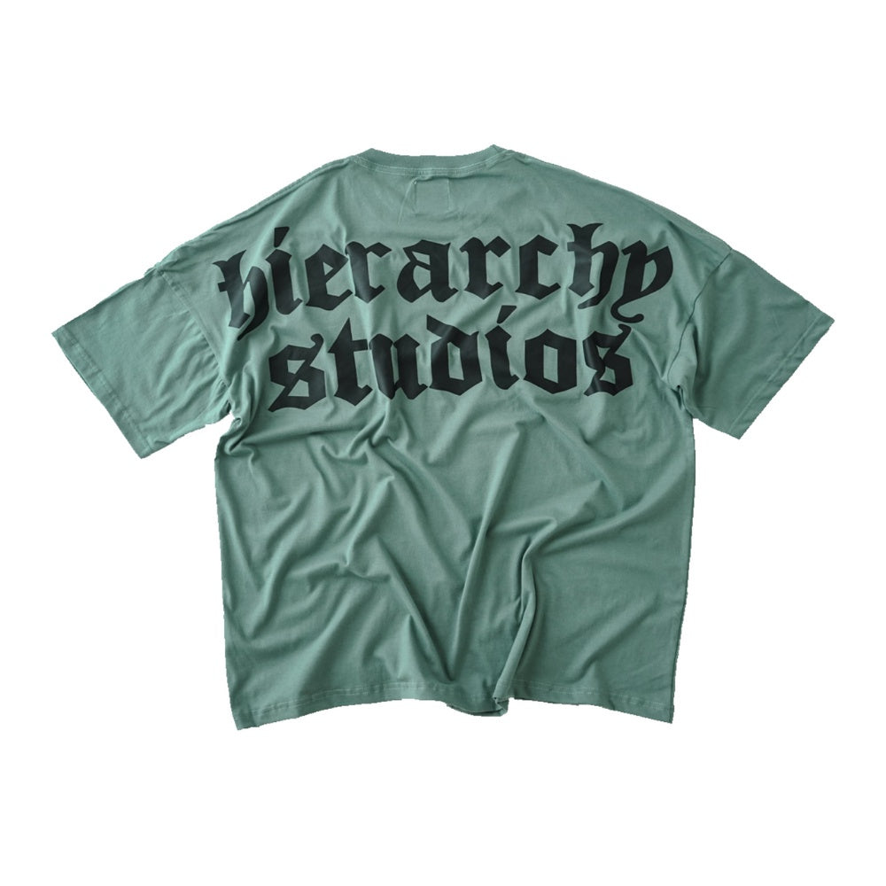 Hierarchy Studios - Dusty Green Wide Logo Oversized T-Shirt