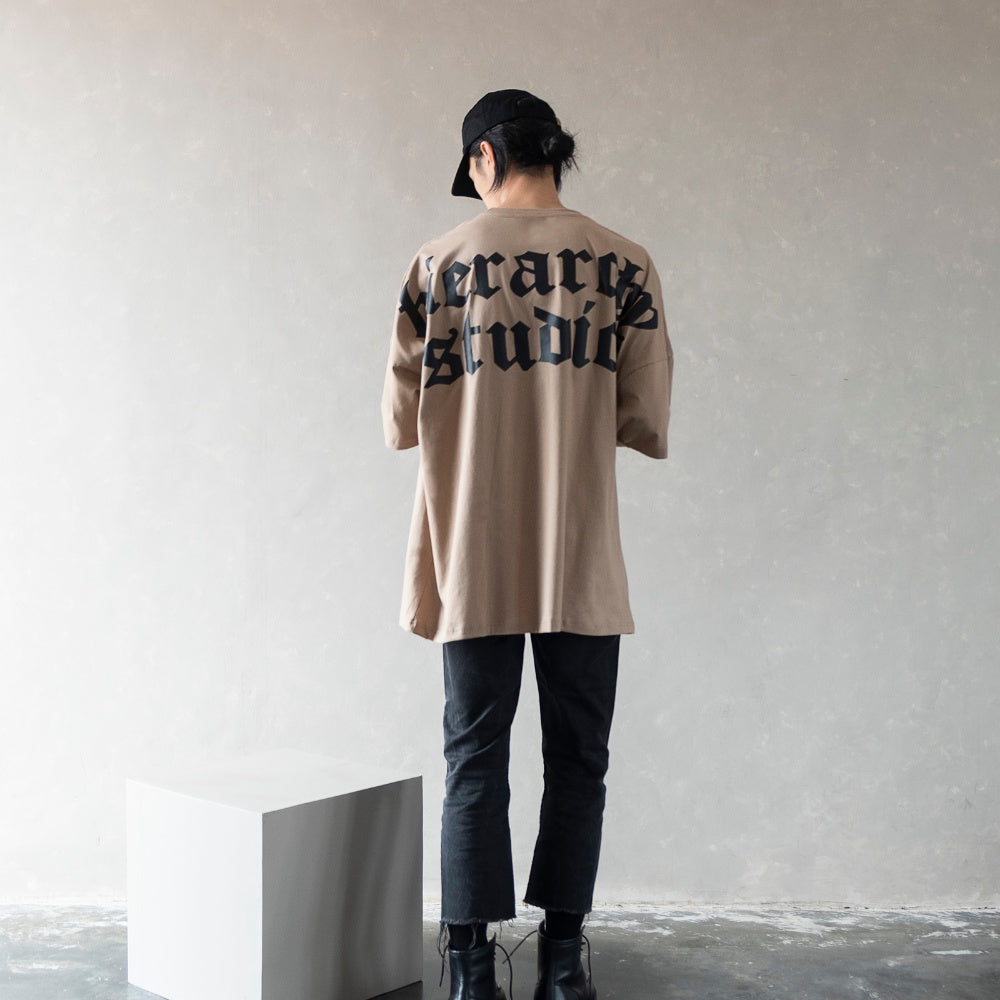 Hierarchy Studios - Beige Wide Logo oversized T-Shirt