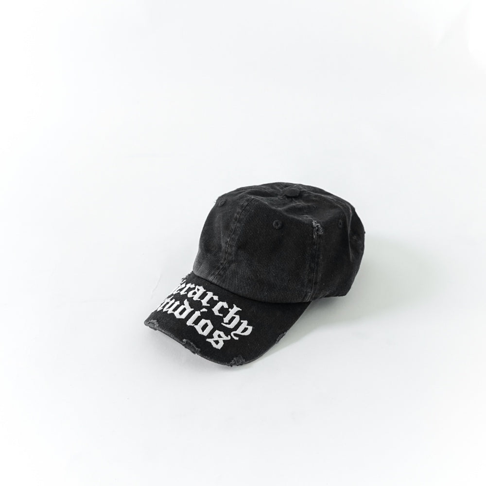 Hierarchy Studios - Distressed Black Wide Logo Baseball Cap