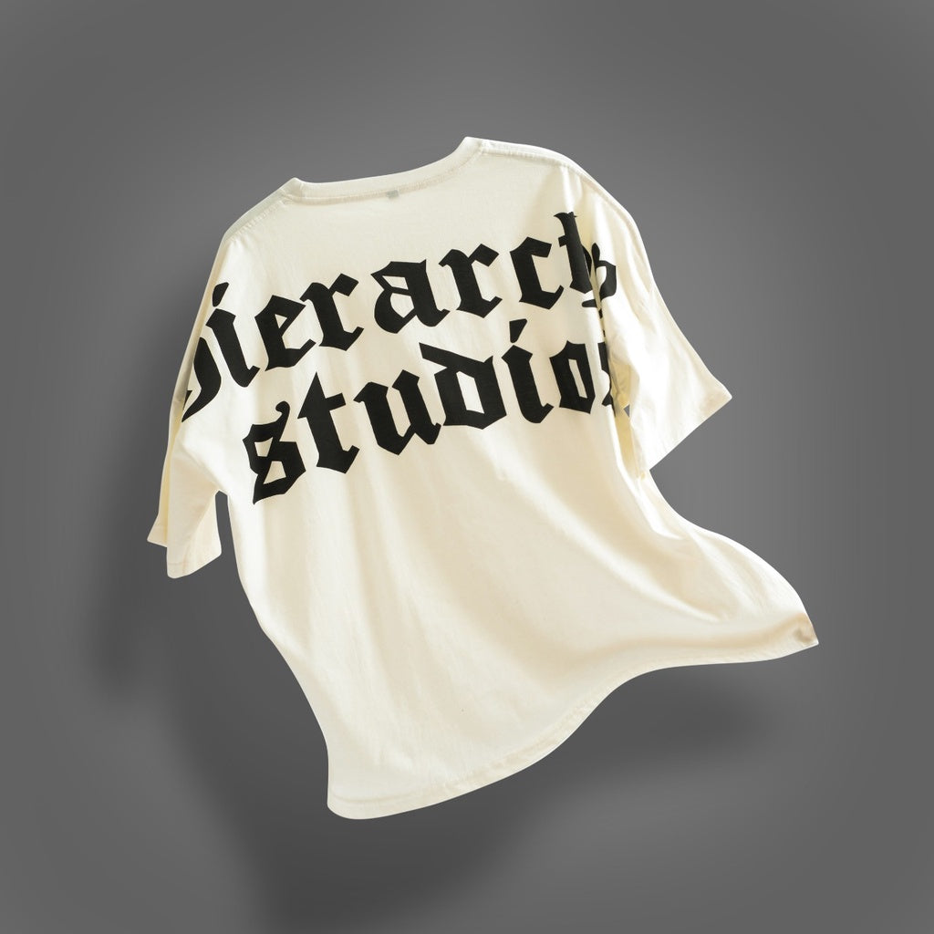 Hierarchy Studios - White Wide Logo Oversized T-shirt