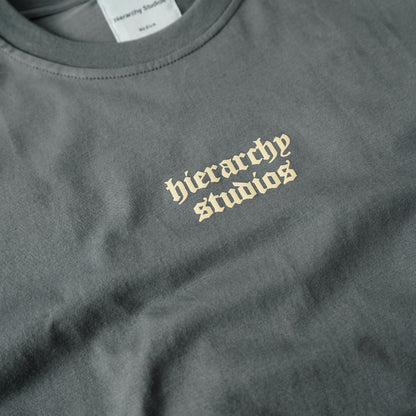 Hierarchy Studios - Stone Grey Wide Logo Oversized T-Shirt