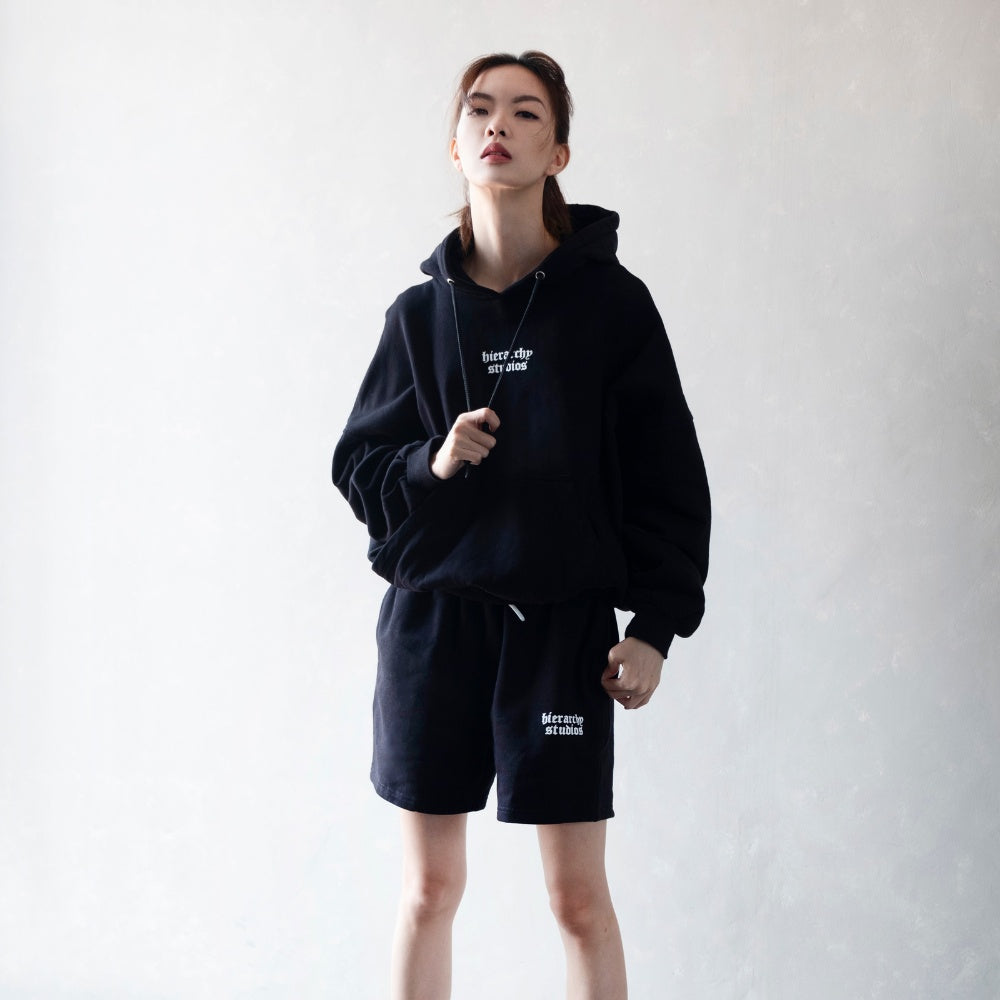 Hierarchy Studios - Black Wide Logo Oversized Hoodie