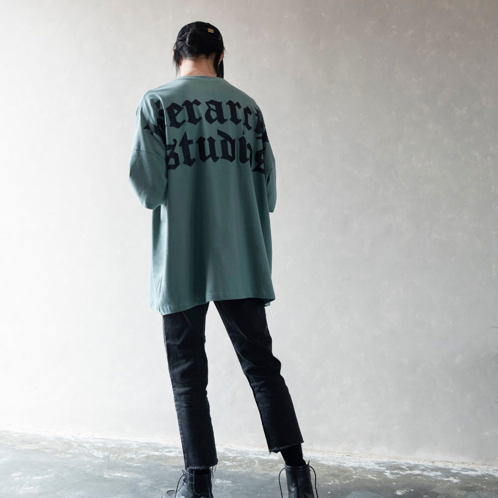 Hierarchy Studios - Dusty Green Wide Logo Oversized T-Shirt