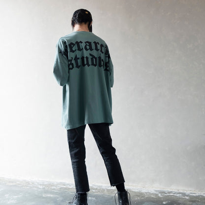 Hierarchy Studios - Dusty Green Wide Logo Oversized T-Shirt