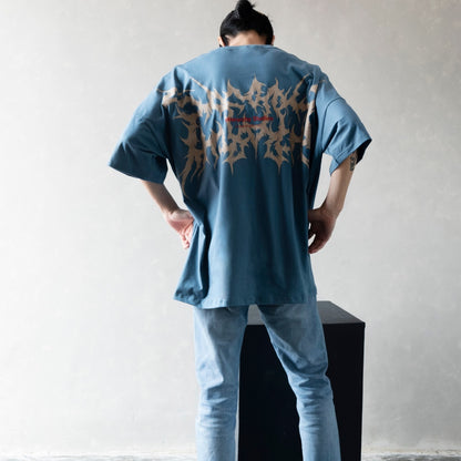 Hierarchy Studios - Wide Evil Logo Dusty Blue Oversized T-Shirt