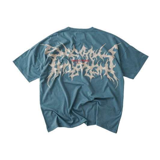 Hierarchy Studios - Wide Evil Logo Dusty Blue Oversized T-Shirt