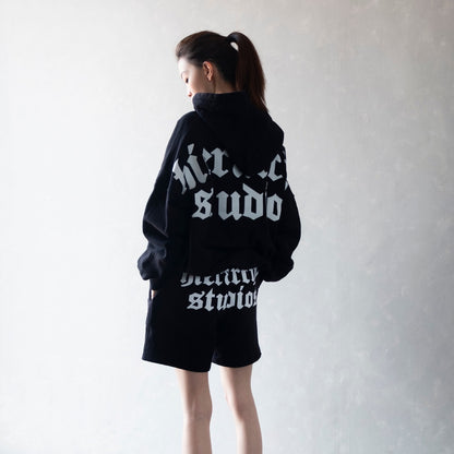 Hierarchy Studios - Black Wide Logo Oversized Hoodie