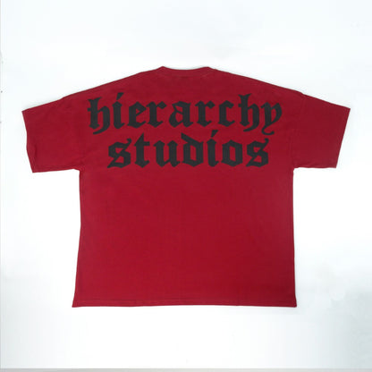 Hierarchy Studios - Maroon Wide Logo Oversized T-Shirt