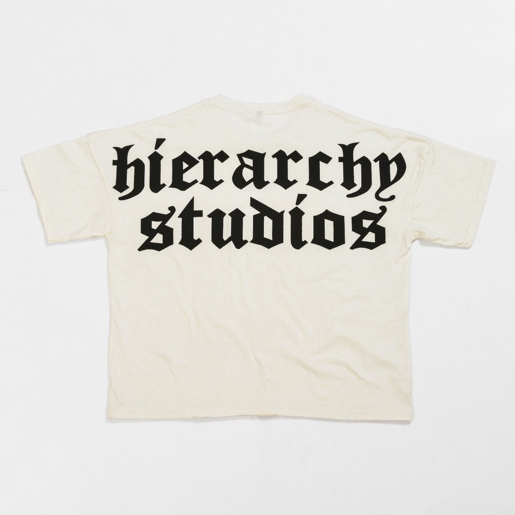 Hierarchy Studios - White Wide Logo Oversized T-shirt