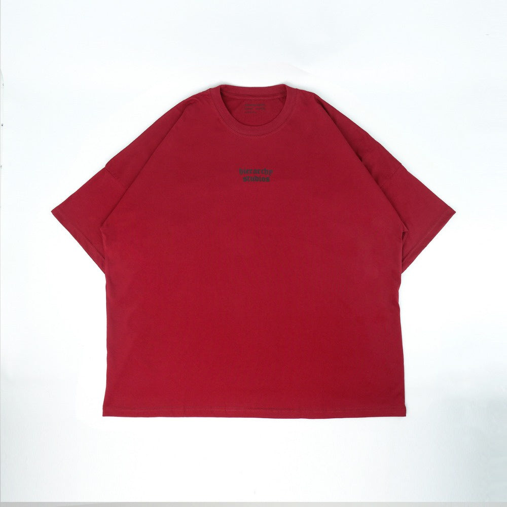 Hierarchy Studios - Maroon Wide Logo Oversized T-Shirt