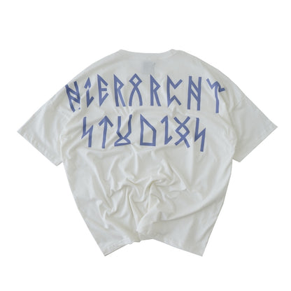 Hierarchy Studios - Runic Wide Logo Oversized T-Shirt Broken White