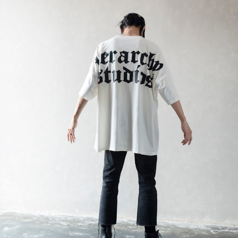 Hierarchy Studios - White Wide Logo Oversized T-shirt