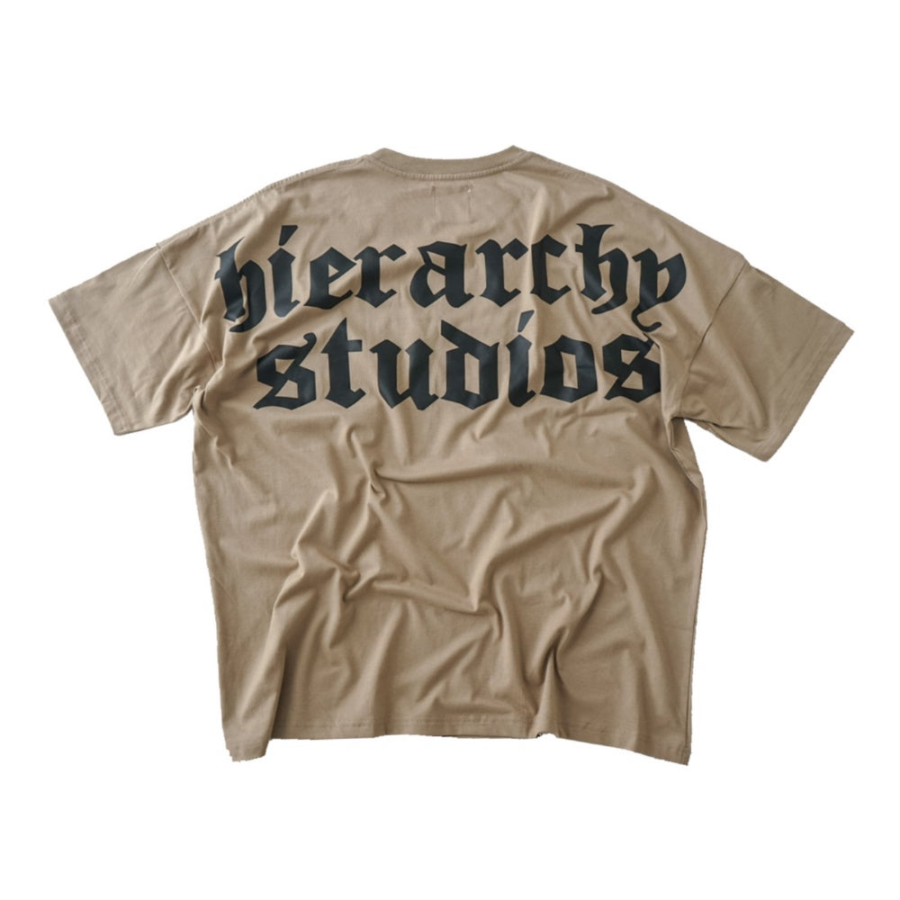 Hierarchy Studios - Beige Wide Logo oversized T-Shirt