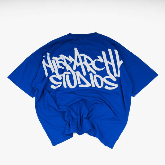 Hierarchy Studios - Graffiti Wide Logo Oversized T-Shirt Blue