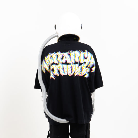 Hierarchy Studios - New Error Glitch Wide Logo Oversized T-Shirt Black