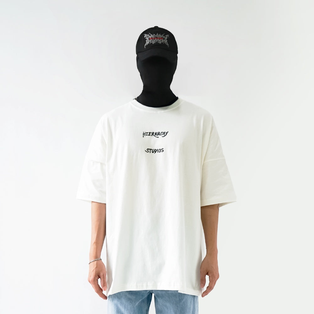 Hierarchy Studios - Wide Calligraphy Logo Oversized T-Shirt White