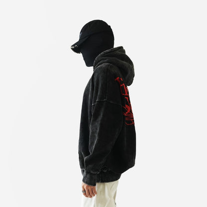 Hierarchy Studios - Washed Black Wide Spider Lily Oversized Hoodie