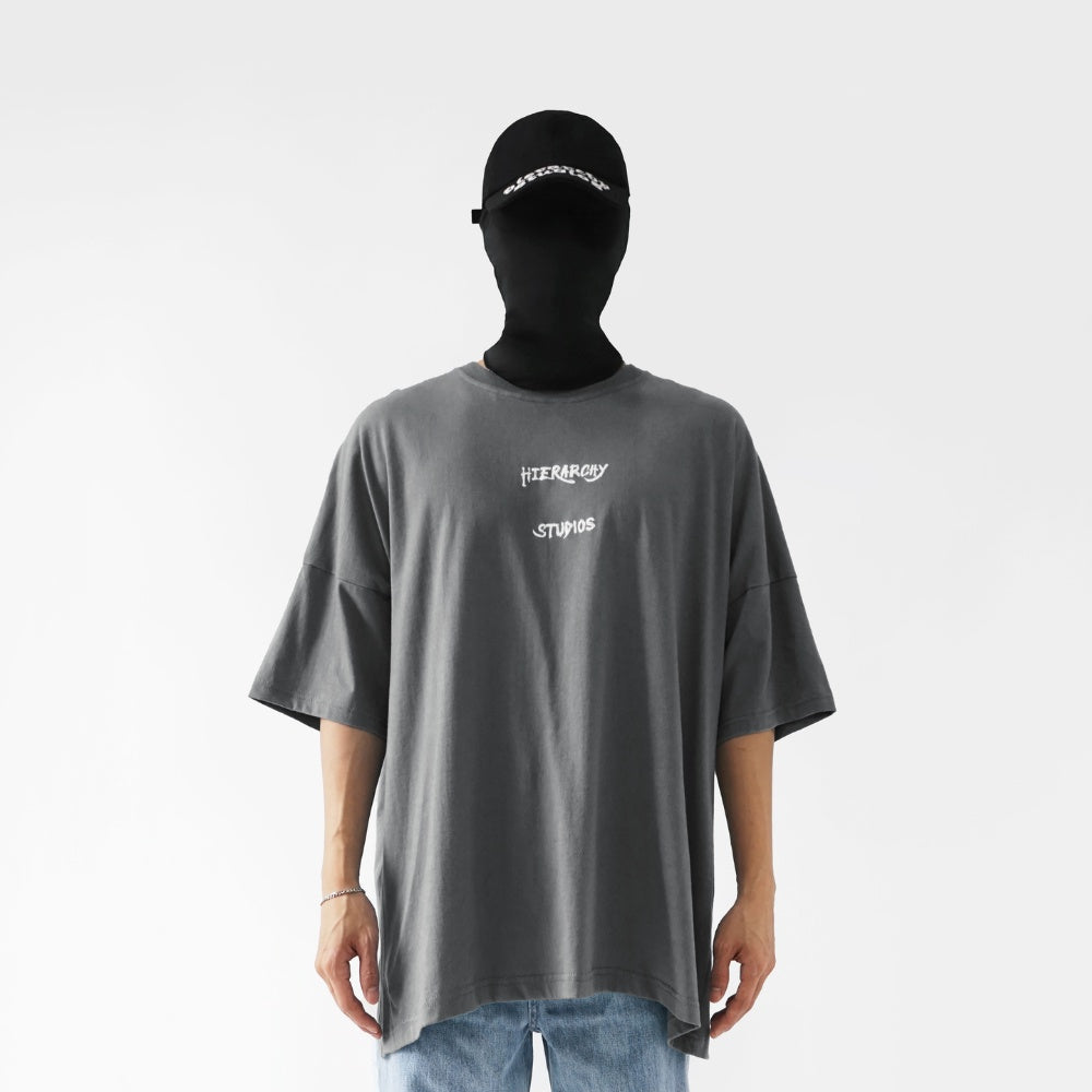 Hierarchy Studios - Wide Calligraphy Logo Oversized T-Shirt Grey