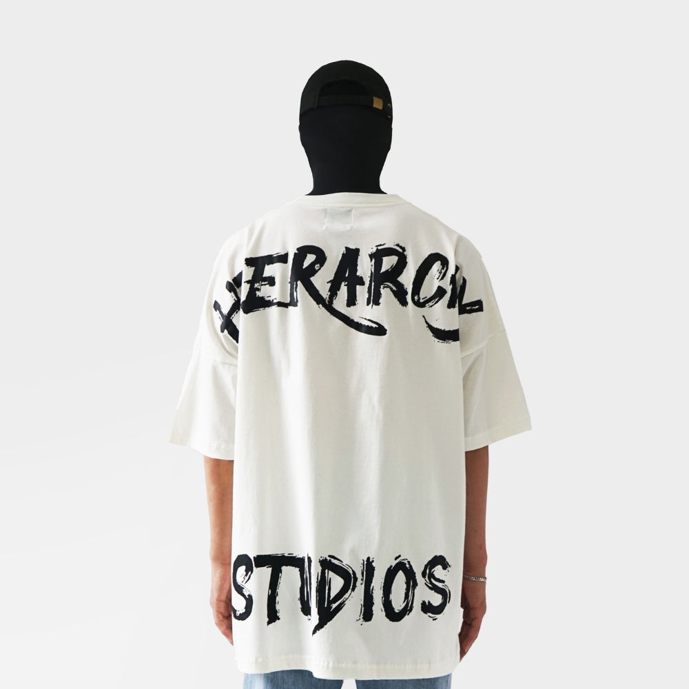 Hierarchy Studios - Wide Calligraphy Logo Oversized T-Shirt White