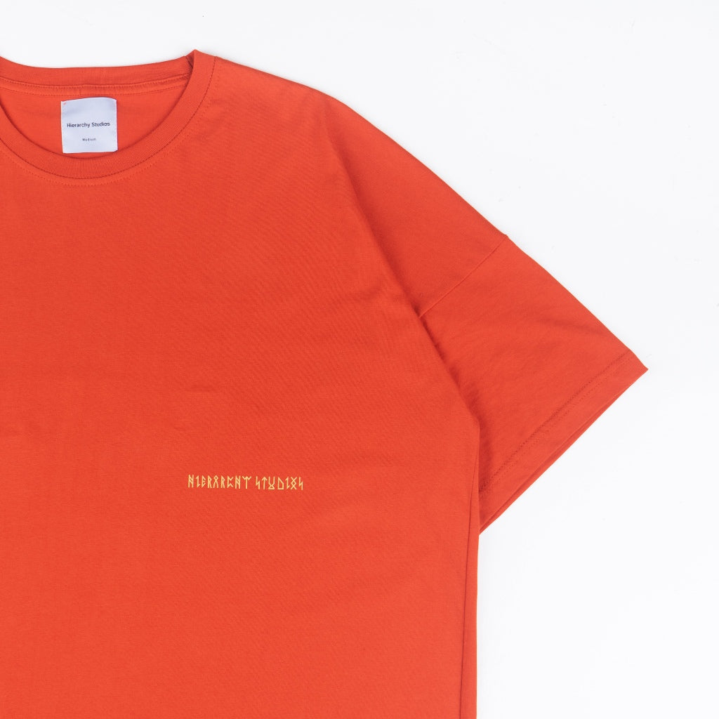 Hierarchy Studios - Runic Wide Logo Oversized T-Shirt Brick Red