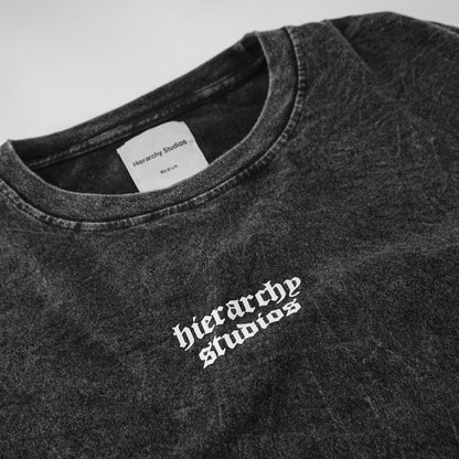 Hierarchy Studios - Washed Black Wide Logo Oversized T-Shirt