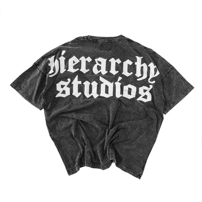 Hierarchy Studios - Washed Black Wide Logo Oversized T-Shirt