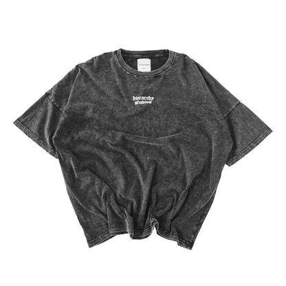 Hierarchy Studios - Washed Black Wide Logo Oversized T-Shirt