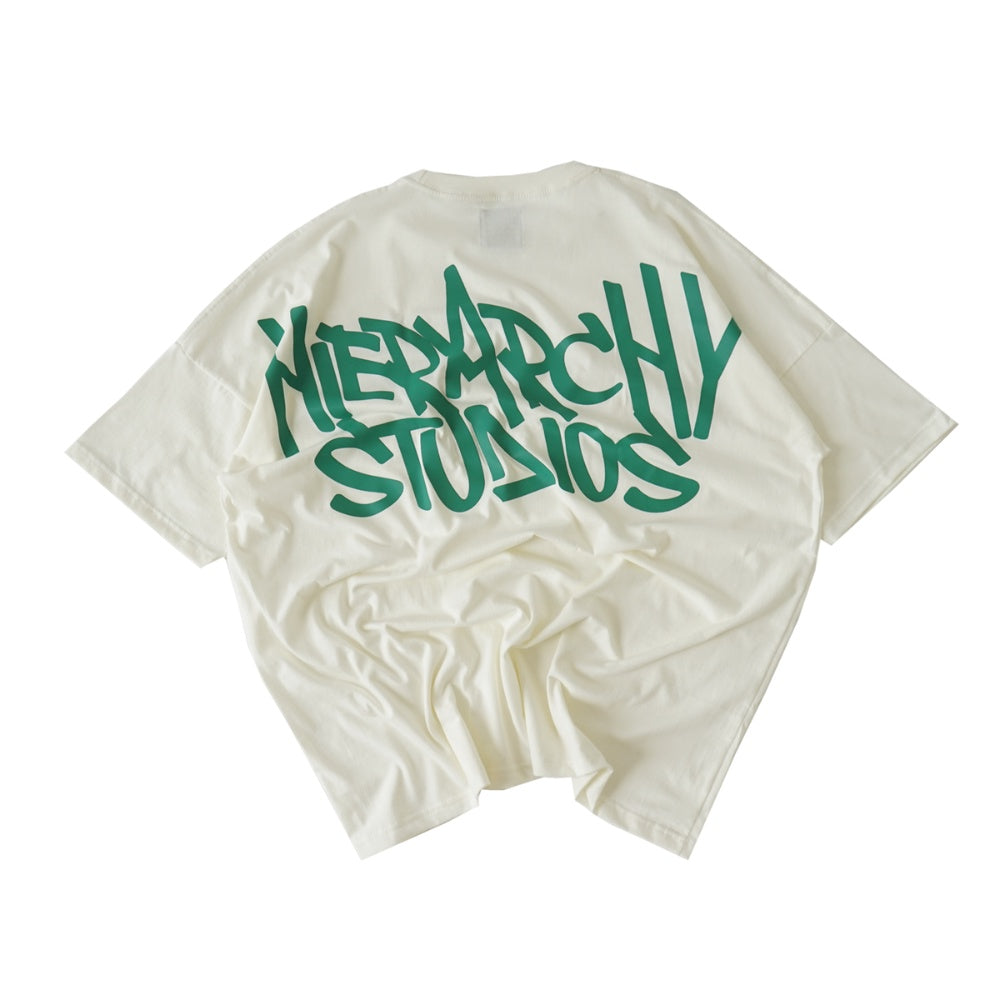 Hierarchy Studios - Graffiti Wide Logo Oversized T-Shirt White