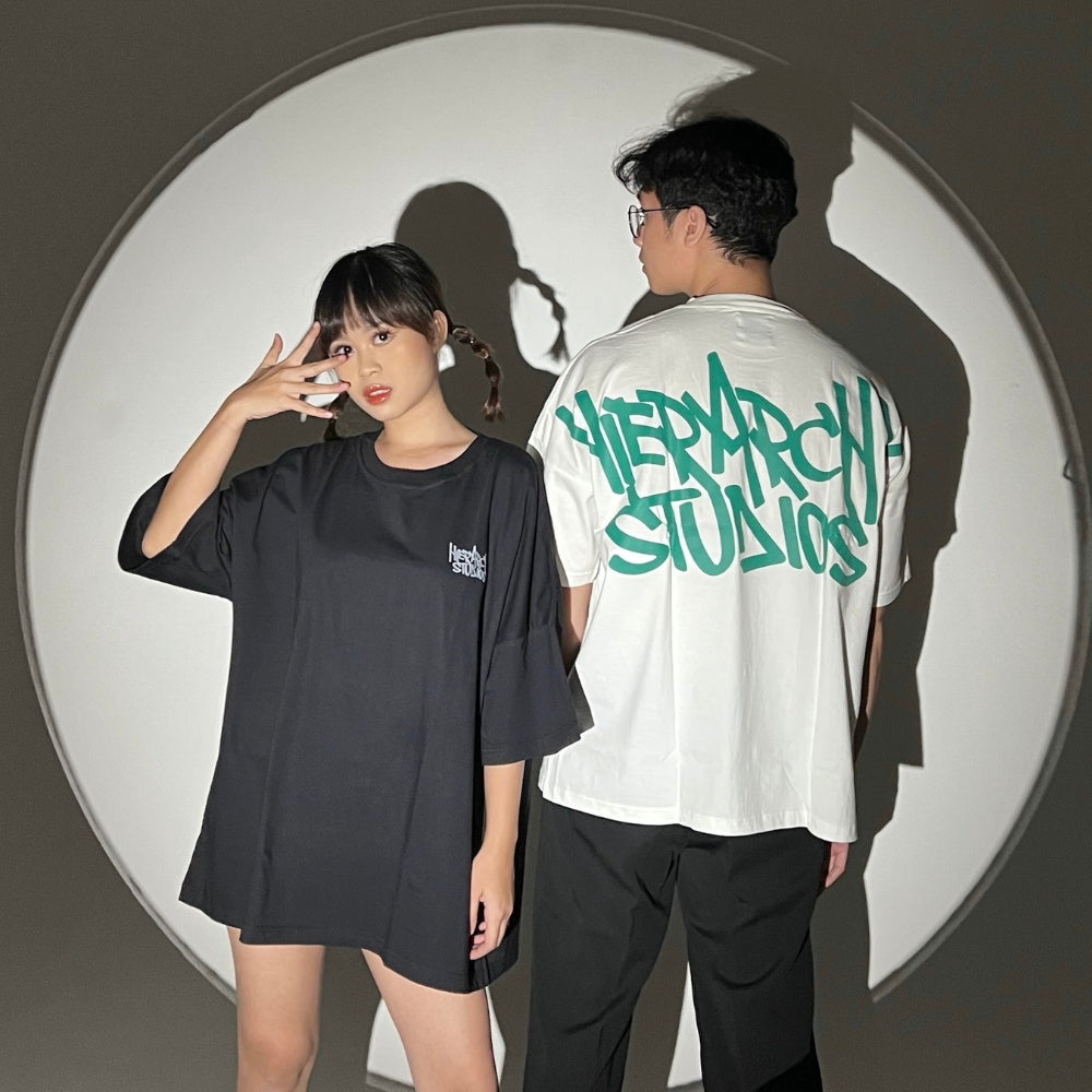 Hierarchy Studios - Graffiti Wide Logo Oversized T-Shirt Black