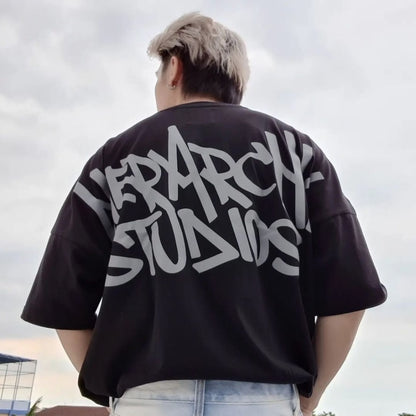 Hierarchy Studios - Graffiti Wide Logo Oversized T-Shirt Black