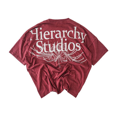 Hierarchy Studios - Flowers Wide Spider Lily Oversized T-shirt Washed Red