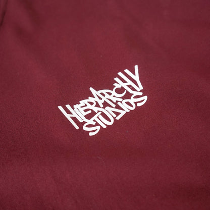 Hierarchy Studios - Graffiti Wide Logo Oversized T-Shirt Maroon