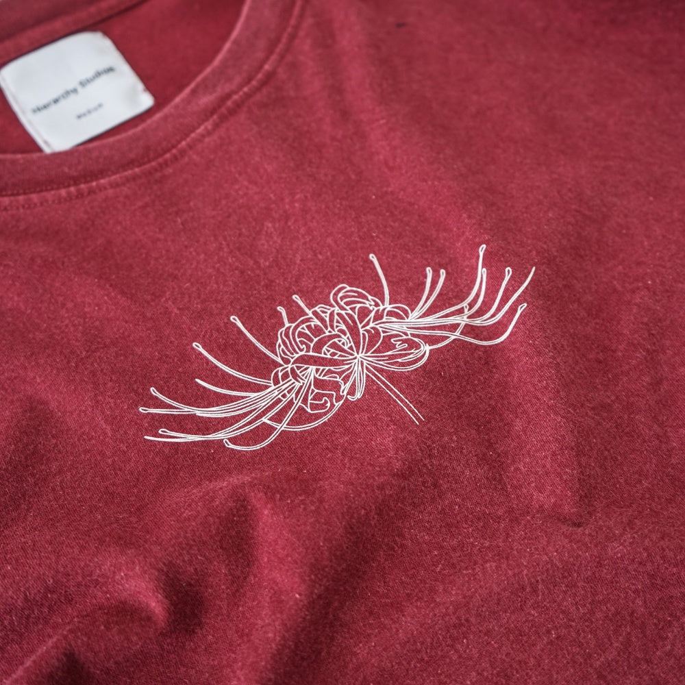 Hierarchy Studios - Flowers Wide Spider Lily Oversized T-shirt Washed Red