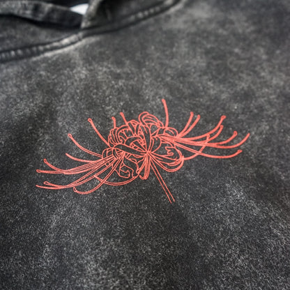 Hierarchy Studios - Washed Black Wide Spider Lily Oversized Hoodie