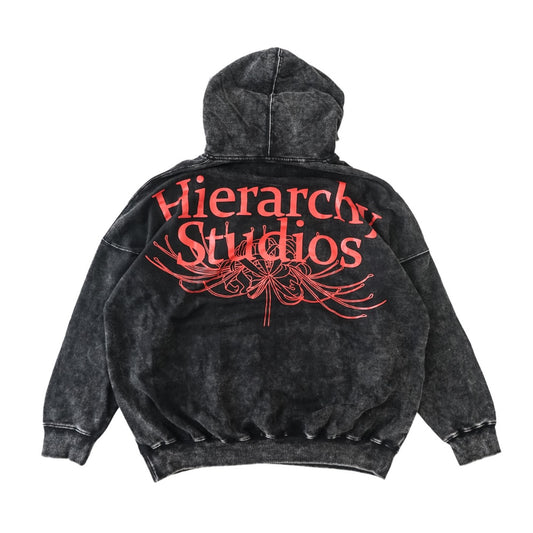 Hierarchy Studios - Washed Black Wide Spider Lily Oversized Hoodie