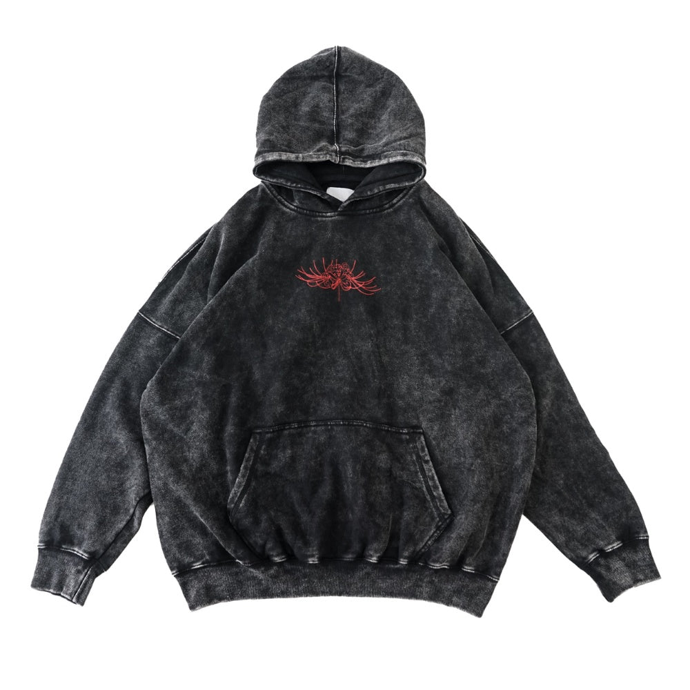 Hierarchy Studios - Washed Black Wide Spider Lily Oversized Hoodie