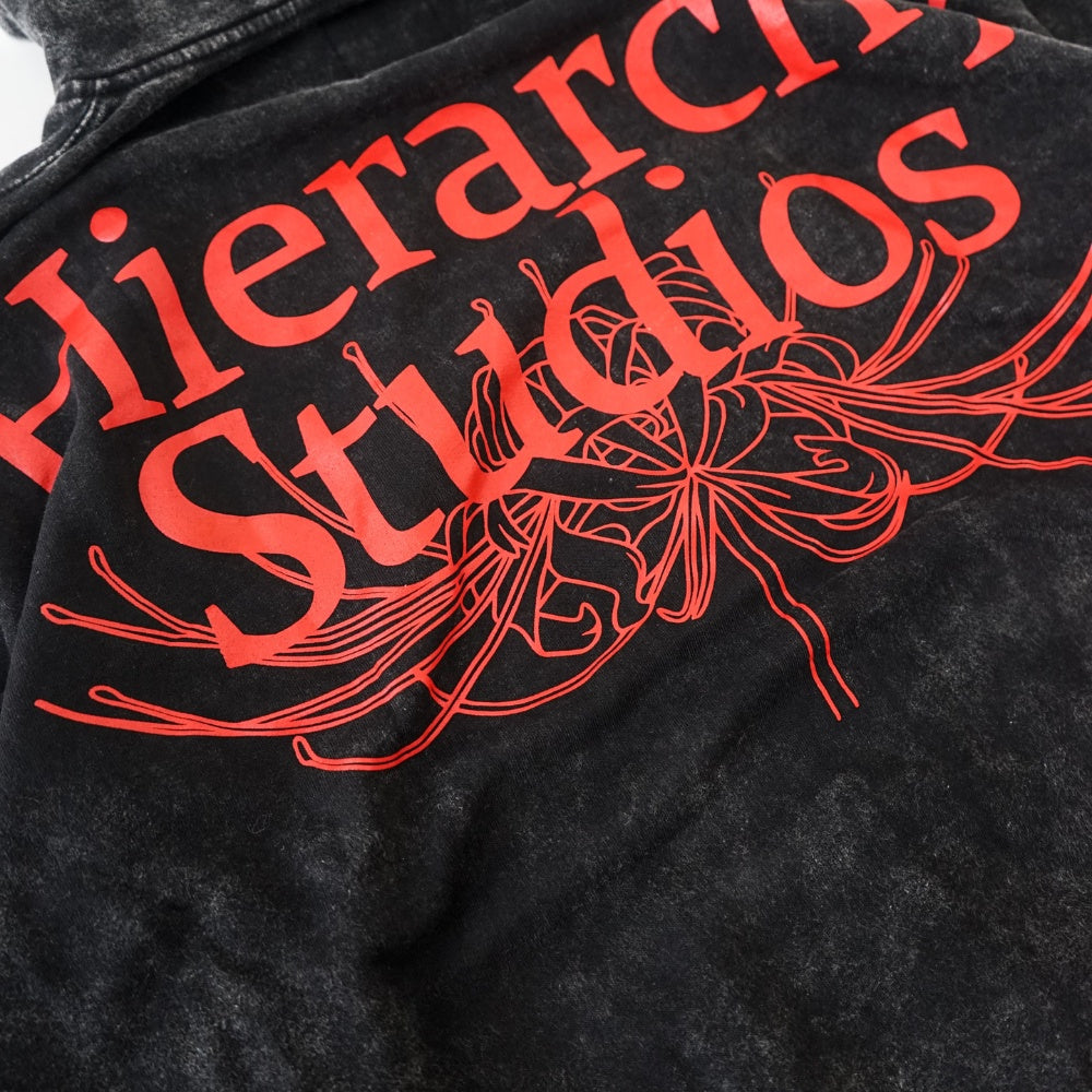 Hierarchy Studios - Washed Black Wide Spider Lily Oversized Hoodie